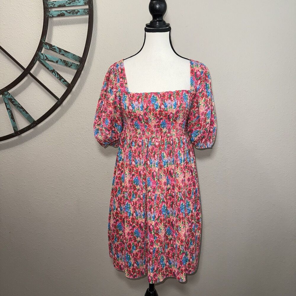 Zara Dress Small NWT Floral Mini Boho Puff Sleeves Vacation